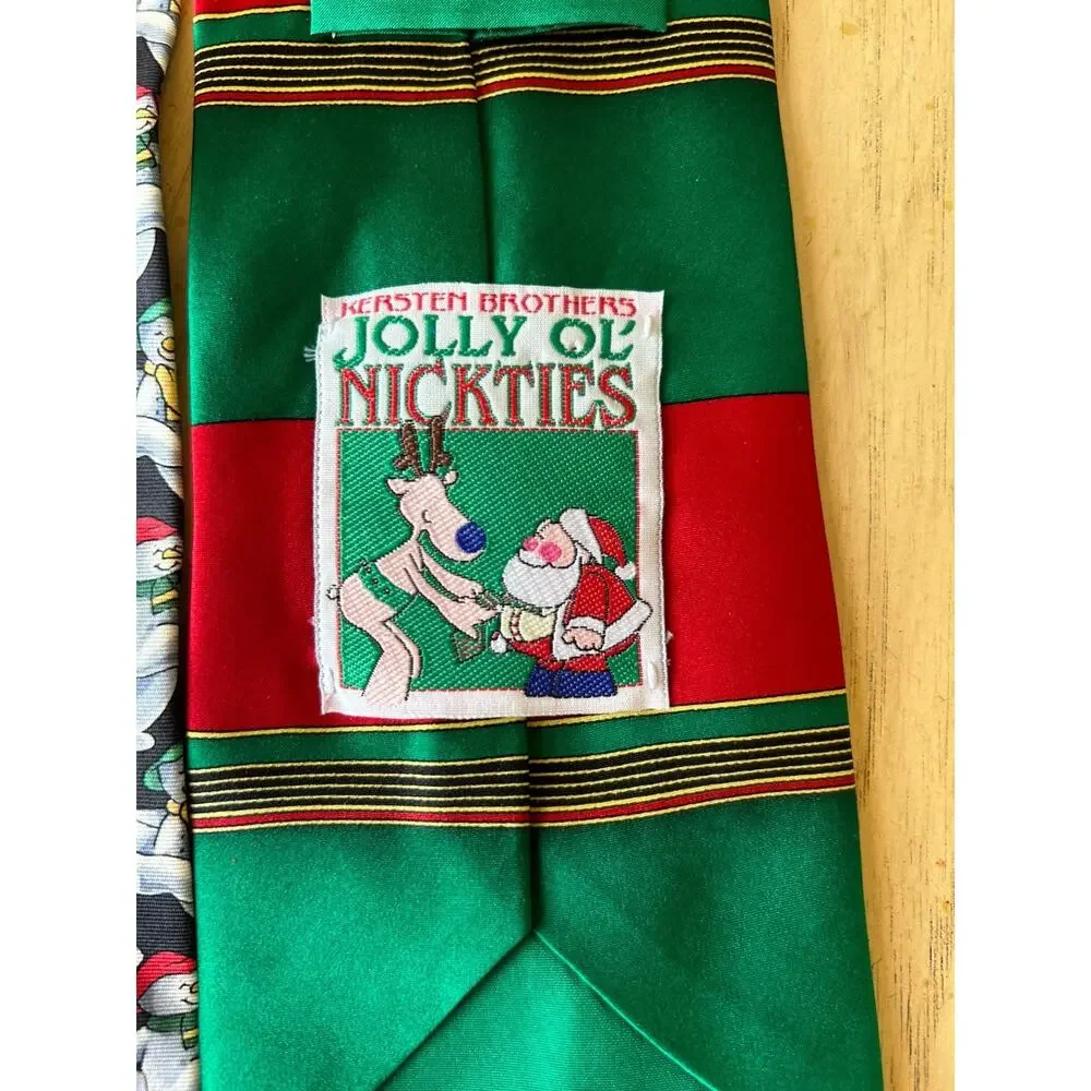 VTG Holiday Christmas Silk Ties Santa Snowmen Ornaments Red Green Necktie Lot 3
